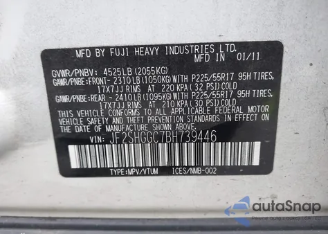 2011 Subaru Forester 2.5Xt Touring from USA, damaged, VIN JF2SHGGC7BH739446